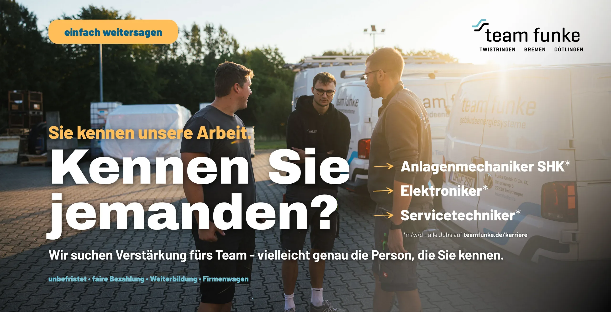 Kennen Sie jemanden? Wir suchen Verstärkung fürs Team: Anlagenmechaniker SHK, Elektroniker und Servicetechniker (m/w/d) — einfach weitersagen.