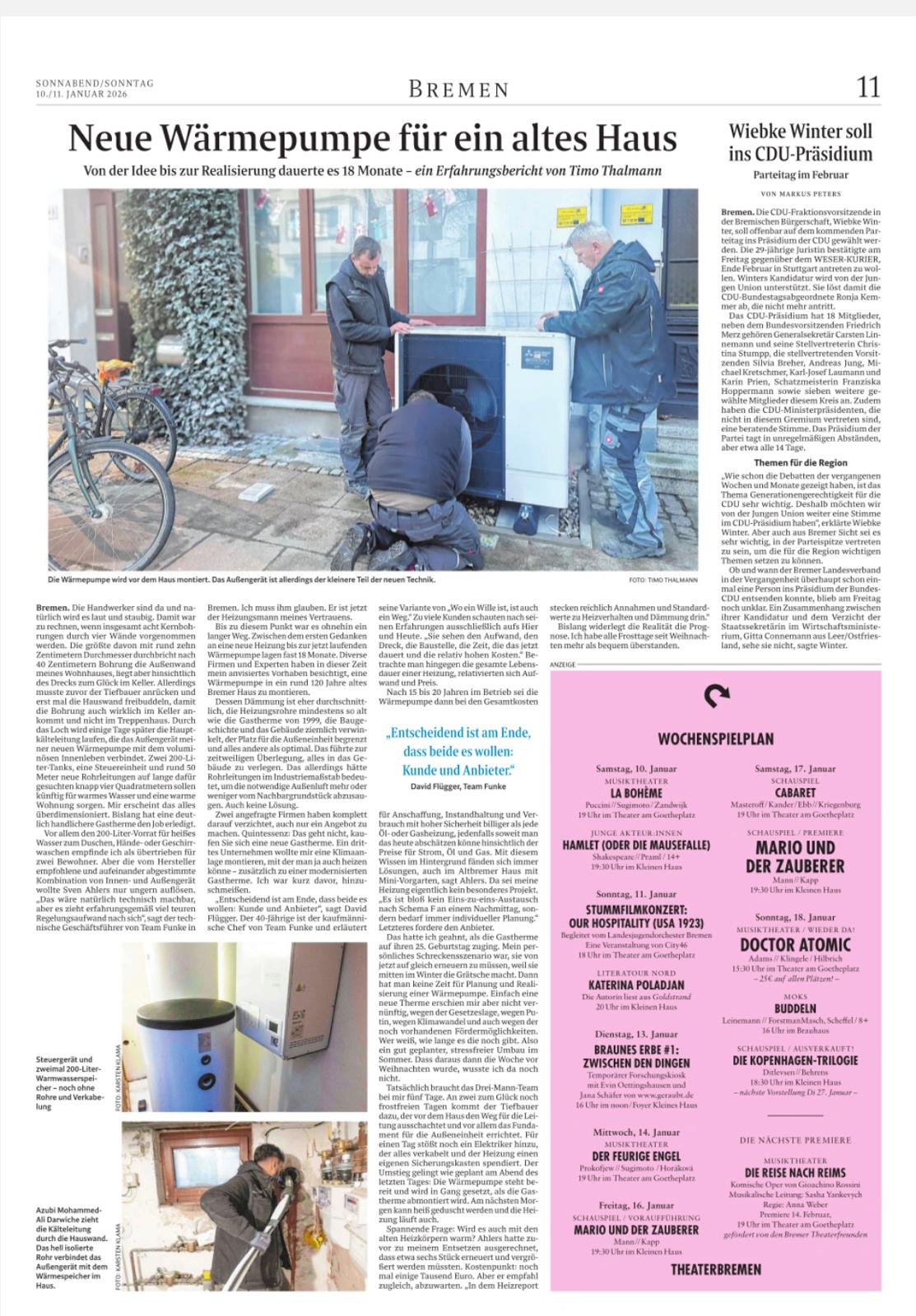 Weser-Kurier Artikel: Neue Wärmepumpe für ein altes Haus